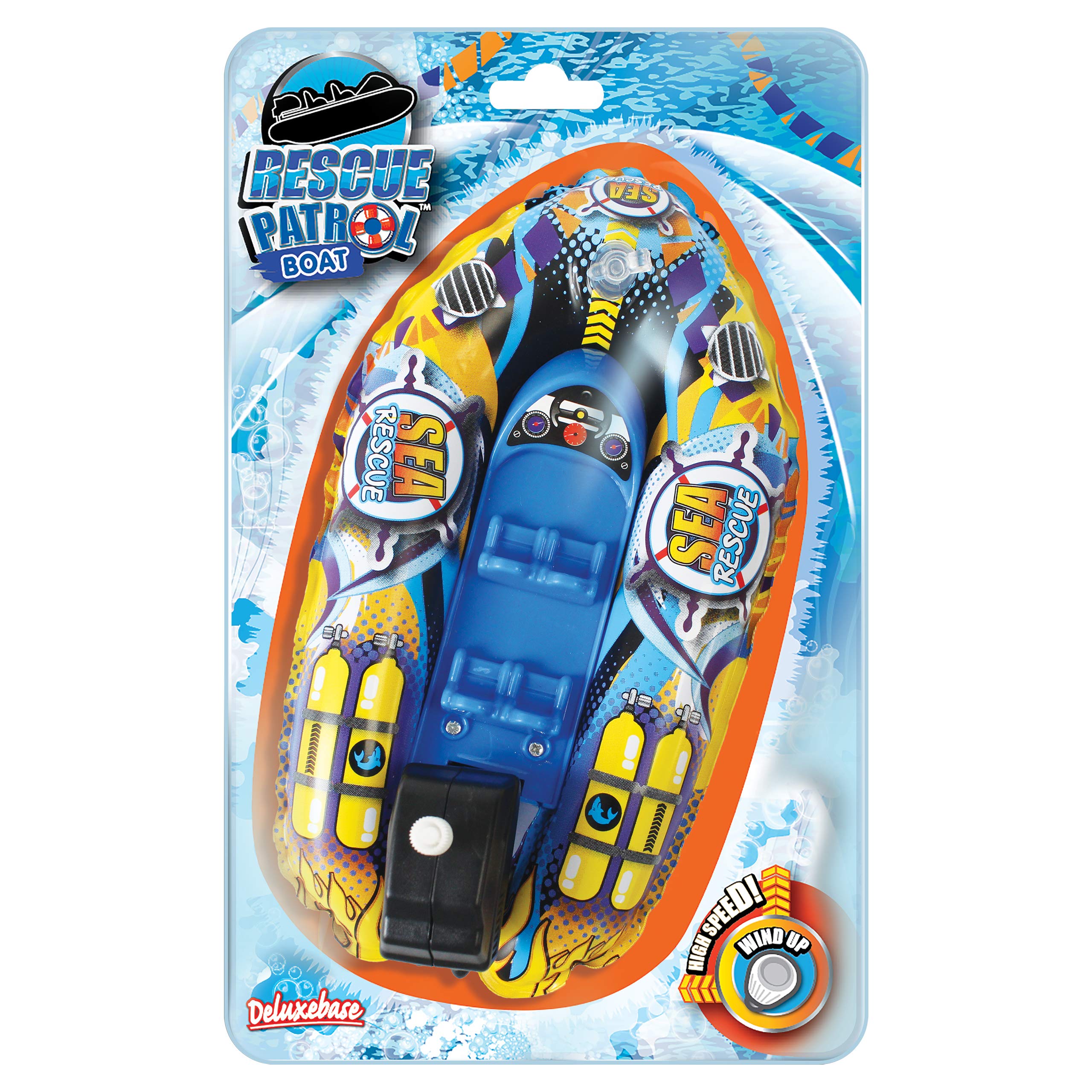 Rescue Patrol Boat - Ocean Sea from Deluxebase, Ocean Animal Bath Toys, Wind-Up Motor Floating Marine Toy Boat, Water Play Set and Interactive Bathtub Fun Gift for Kids Toys.