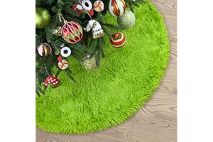 Luxury Faux Fur Christmas Tree Skirt, Plush Green Holiday Decorative Base Cover, Thick Xmas Tree Ornament (Green, 24 Inch)