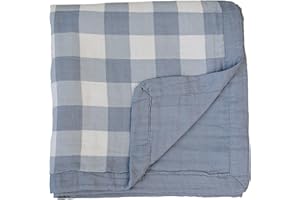 Mebie Baby Muslin Quilt, Dusty Blue Gingham, 100% Muslin Cotton Baby Blankets for Girls and Boys, Muslin Baby Blanket for New