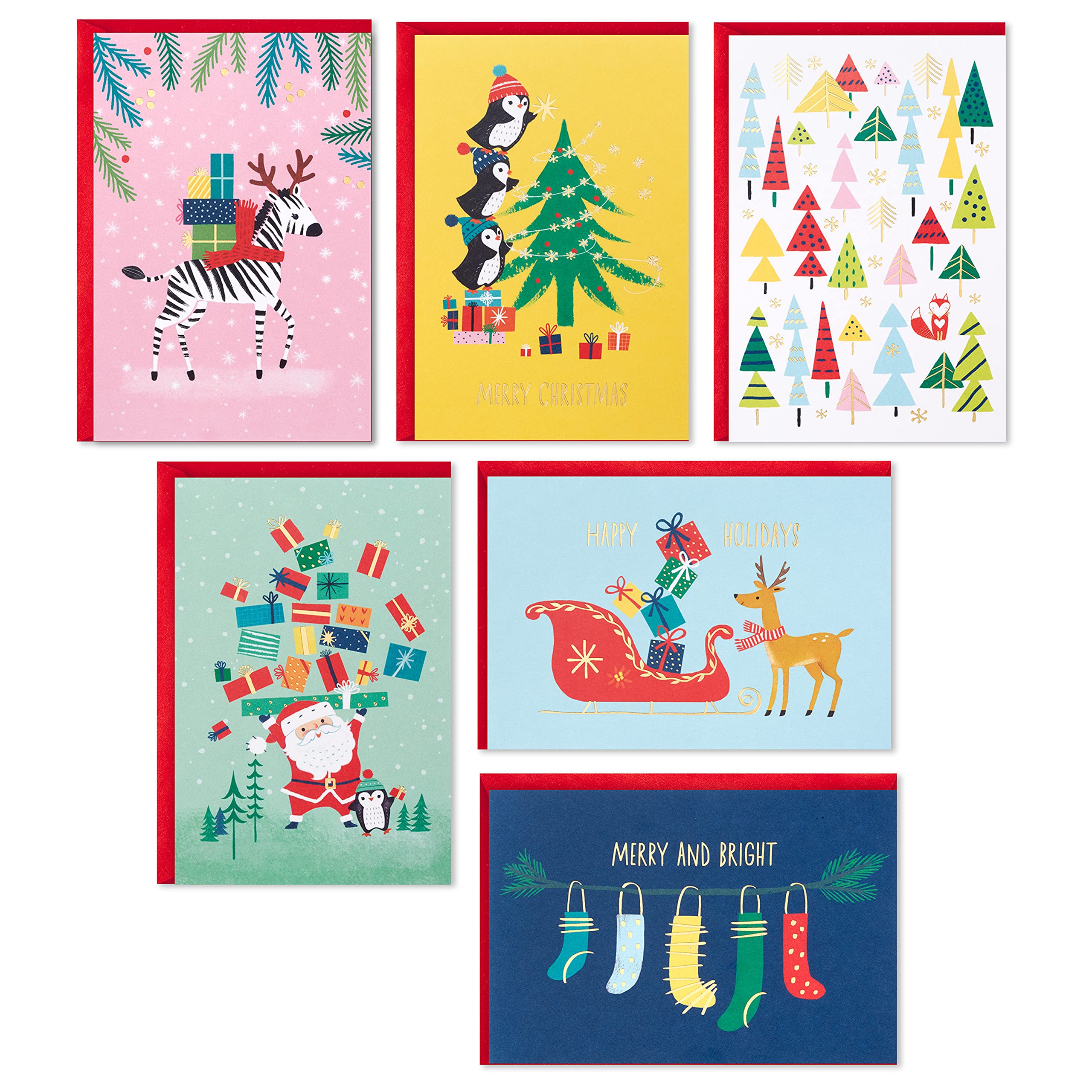 Hallmark Boxed Christmas Cards Assortment, Colorful Vintage (6 Designs, 24 Cards with Envelopes)