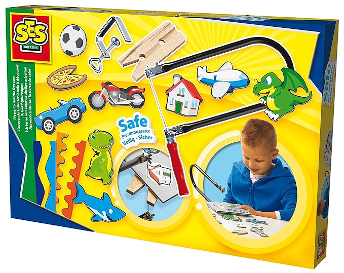 SES 14585 Creative 14585-Ich lerne Laubsägen, Kinder Bastelset, gelb