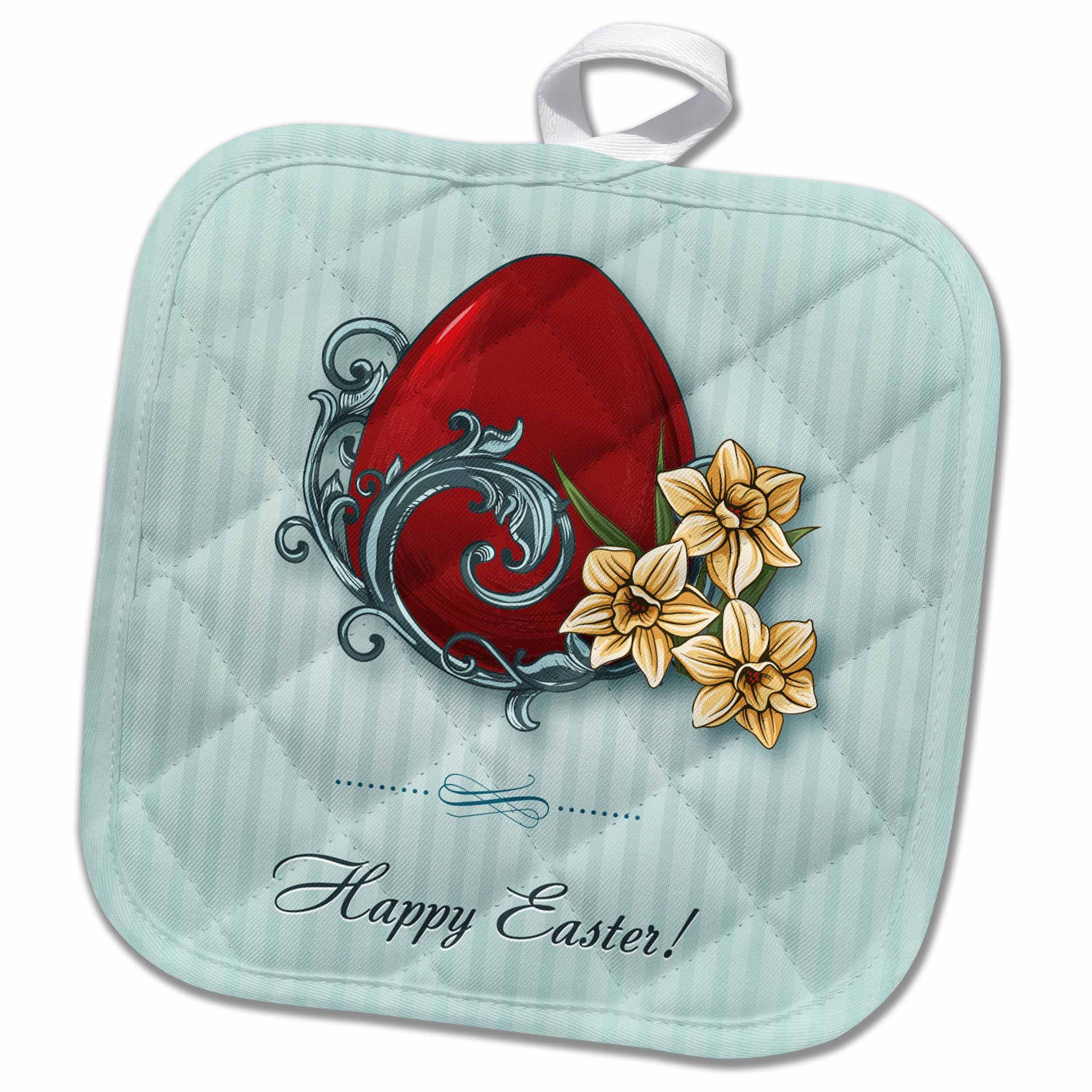 3dRose Elegant Ornate Easter Egg and White Daffodil Flowers Happy Easter - Pot Holder, 8 by 8-Inch (Phl_115387_1)