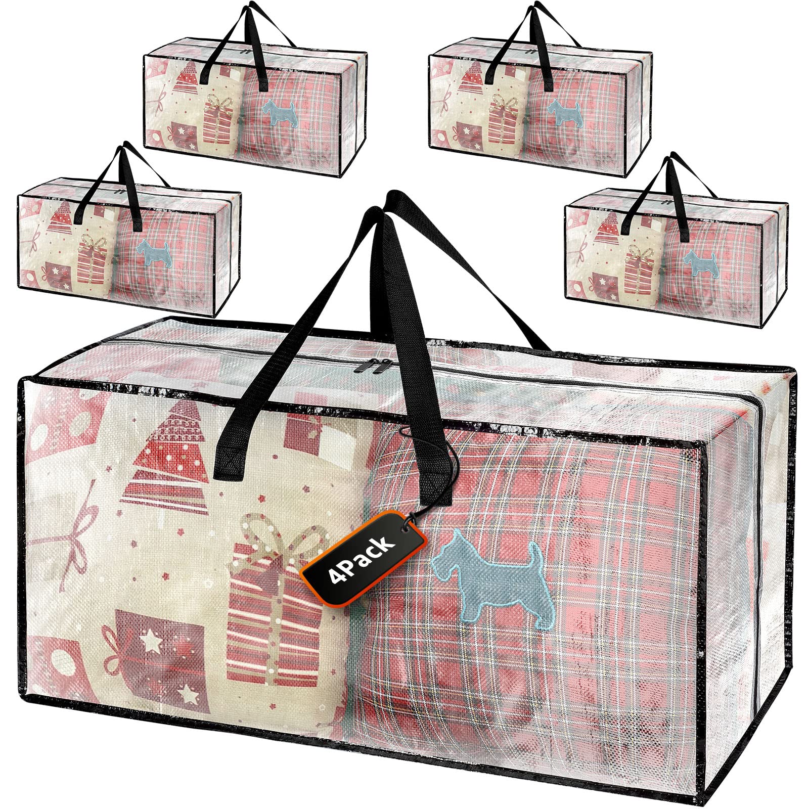 iespell 4 Pack Clear Large Strong Moving Boxes with Lid, Waterproof Heavy Duty Storage Bags with Handle Zippers for House, Under Bed, Laundry, Duvet