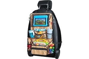 Lusso Gear Heavy Duty Back Seat Car Organizer Extra Large for Powerful Protection, Sag Proof & Reinforced Corners, Protects iPad & Backseat, 12 Versatile Car Seat Organizer Storage Compartments, (Tan)