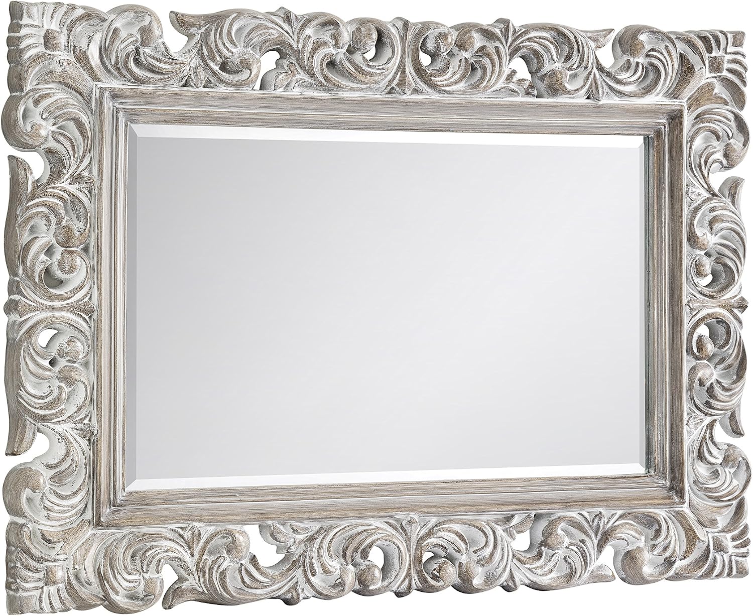 Julian Bowen Baroque Distressed Wall Mirror - Glass / Antique White Mirrors, 113L x 4W cm