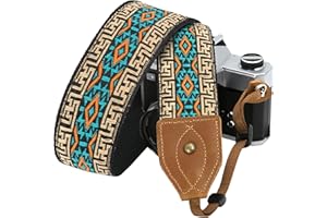 Padwa Lifestyle Classic Crazy Horse Art Cowhide Head Camera Strap - 2" Wide Jacquard Embroidery Floral Vintage Camera Straps 