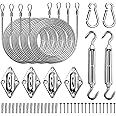 HPC Decor 44 Pcs Sun Shade Sail Hardware Kit with Cable Wire Rope for Rectangle Square Triangle Shade Sail Installation, 6 inch 304 Grade Stainless for Garden,Outdoors,DIY Crafts,Railing