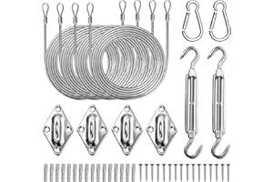 HPC DEC R OUR HAPPY PLACE HPC Decor 44 Pcs Sun Shade Sail Hardware Kit with Cable Wire Rope for Rectangle Square Triangle Shade Sail Installation, 6 inch 304 Grade Stainless for Garden,Outdoors,DIY Crafts,Railing