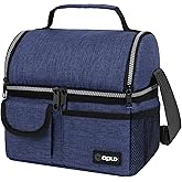 OPUX Lunch Box for Men, Adult Lunch Box Cooler, Insulated Lunch Bag Women, Dual Compartment Lunchbox for Work, Leakproof Double Decker Lunch Bag, Soft Lunch Pail Tote Boys Girls Kids School, Navy Blue