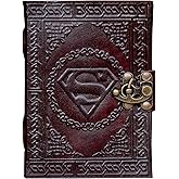 Handmade Superman Sign Embossed Leather Journal Notebook Unlined Paper, Brown Diary Notepad Gift Travel Notebook Journal , Sister Mom Gifts For Her College Gifts , Gratitude Present Unique Gifts, Graduation Gifts , Novelty Gifts , Birthday Gifts 7 x 5 Inches (Brown)