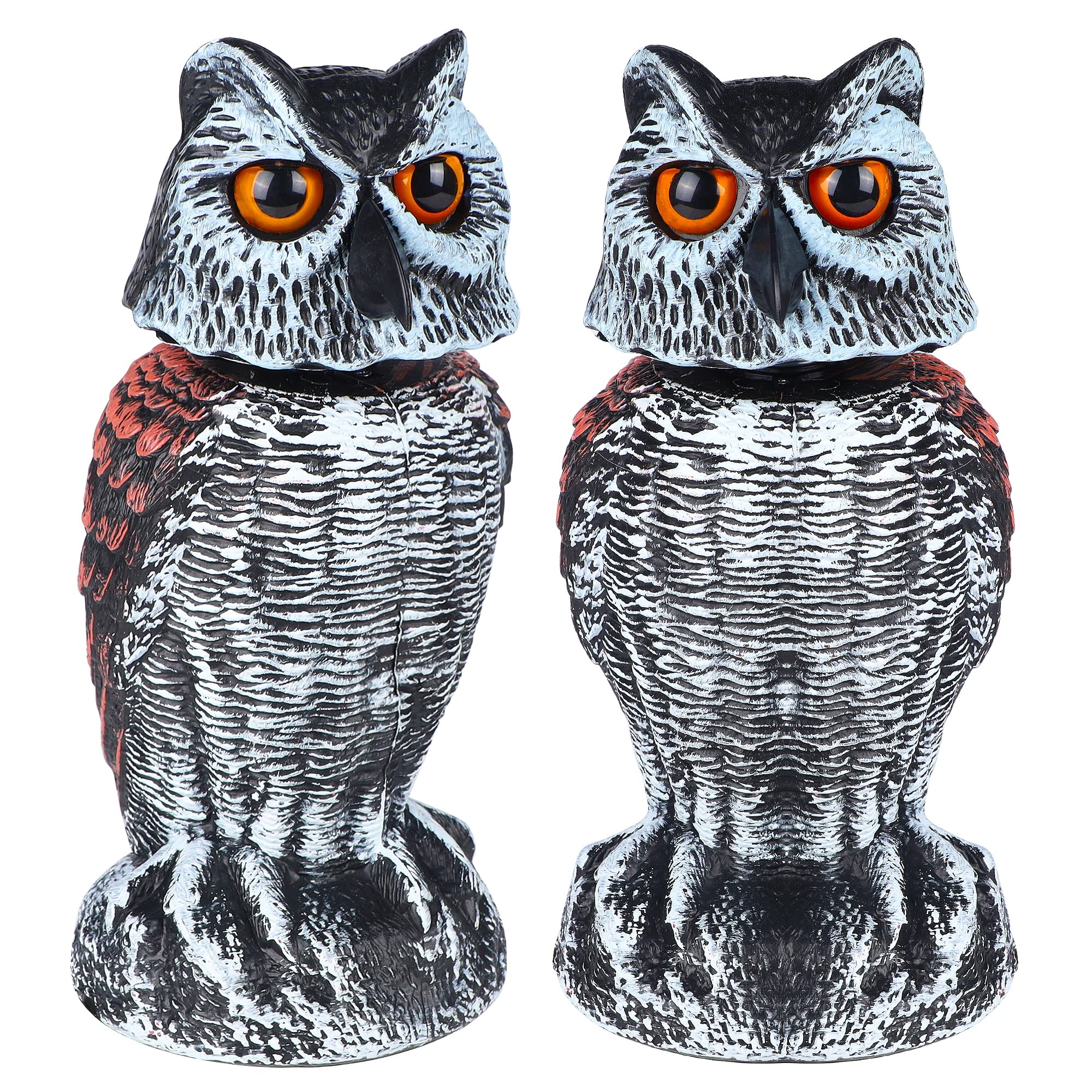 Photo 1 of Hausse 2 Pack Fake Owl Decoy Bird Scarecrow Sculpture, Rotating Head Plastic Owl Bird Deterrents, Nature Enemy Horned Pest Repellent for Outdoor Garden Yard