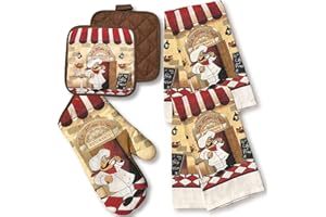 GUFFMAN Chef Themed Kitchen Towel Set with 2 Quilted Pot Holders 2 Dish Towels and 1 Oven Mitt