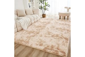 Litanika 4x6 Shag Area Rug for Living Room Bedroom, Tie-Dyed Beige High Pile Soft Plush Shaggy Furry Cream Bedside Playroom Dorm Carpet, Non-Slip, Non-Shedding Modern Indoor Floor Rug