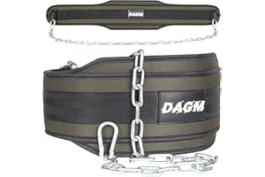 DAGM Dip Belt for Weight Lifting - Upto 650 Lbs Weight Capacity, 38" Steel Chain, Confortable Neoprene Padded Support, Perfect Weighted Belt for Pullups, Dips, Squats, Gym Workout & Crossfit Training