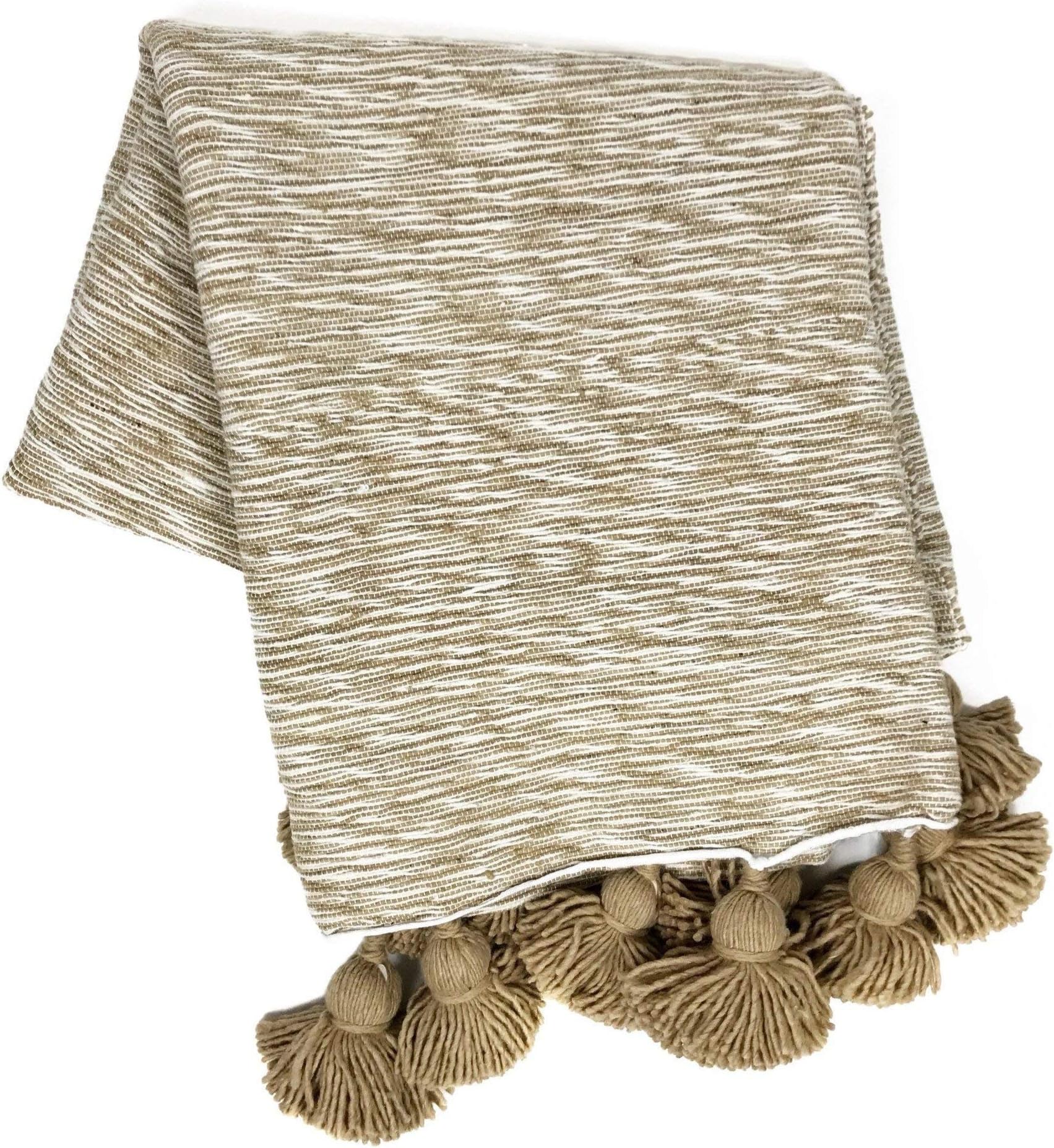 Casa Boho Pom Pom Throw Blanket Light Brown 59x59