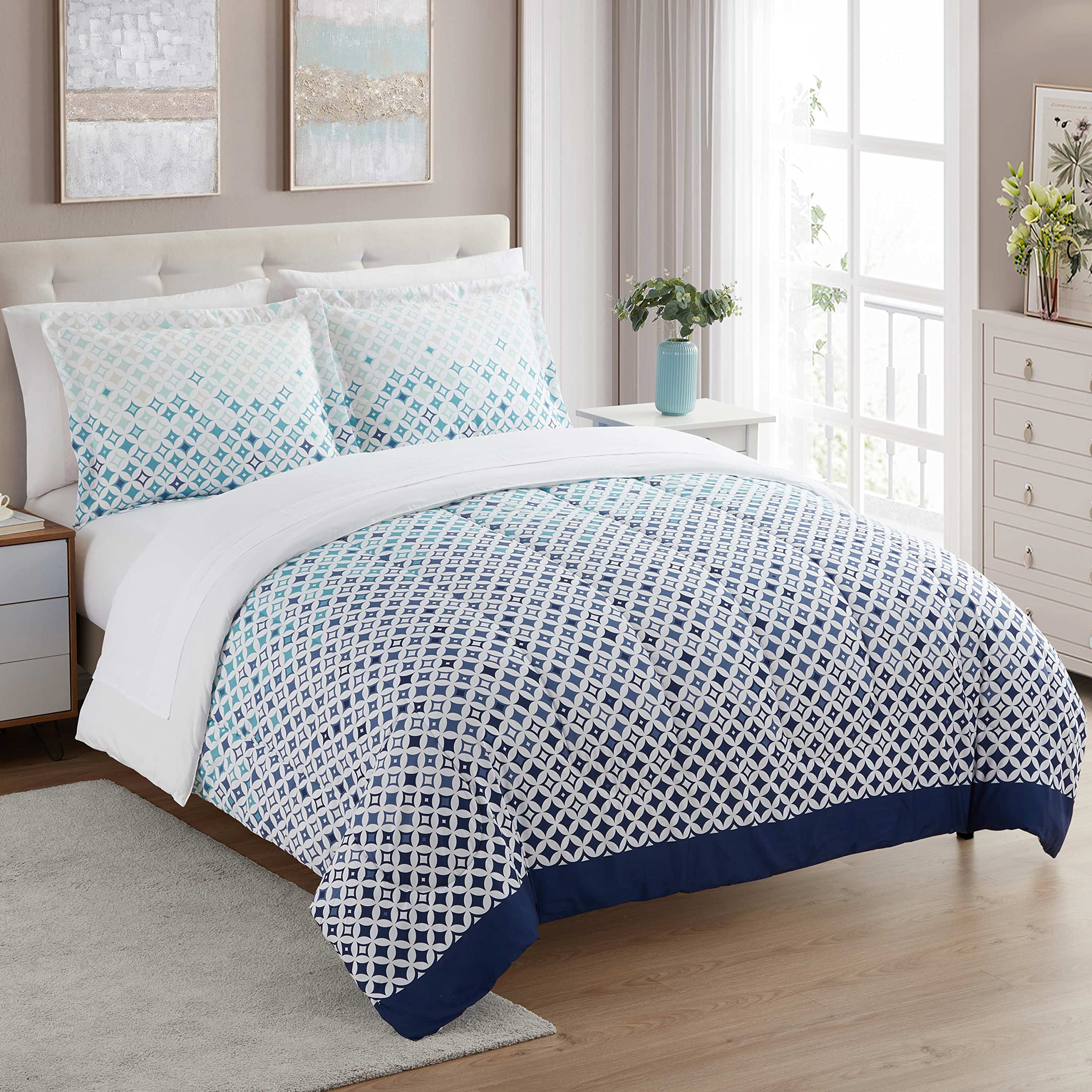 Sweet Home Collection 7 Piece Comforter Set Bag Solid Color All Season Soft Down Alternative Blanket & Luxurious Microfiber Bed Sheets, Genova, King Image Sweet Home Collection 7 Piece Comforter Set Bag Solid Color All Season Soft Down Alternative Blanket & Luxurious Microfiber Bed Sheets, Genova, King Image