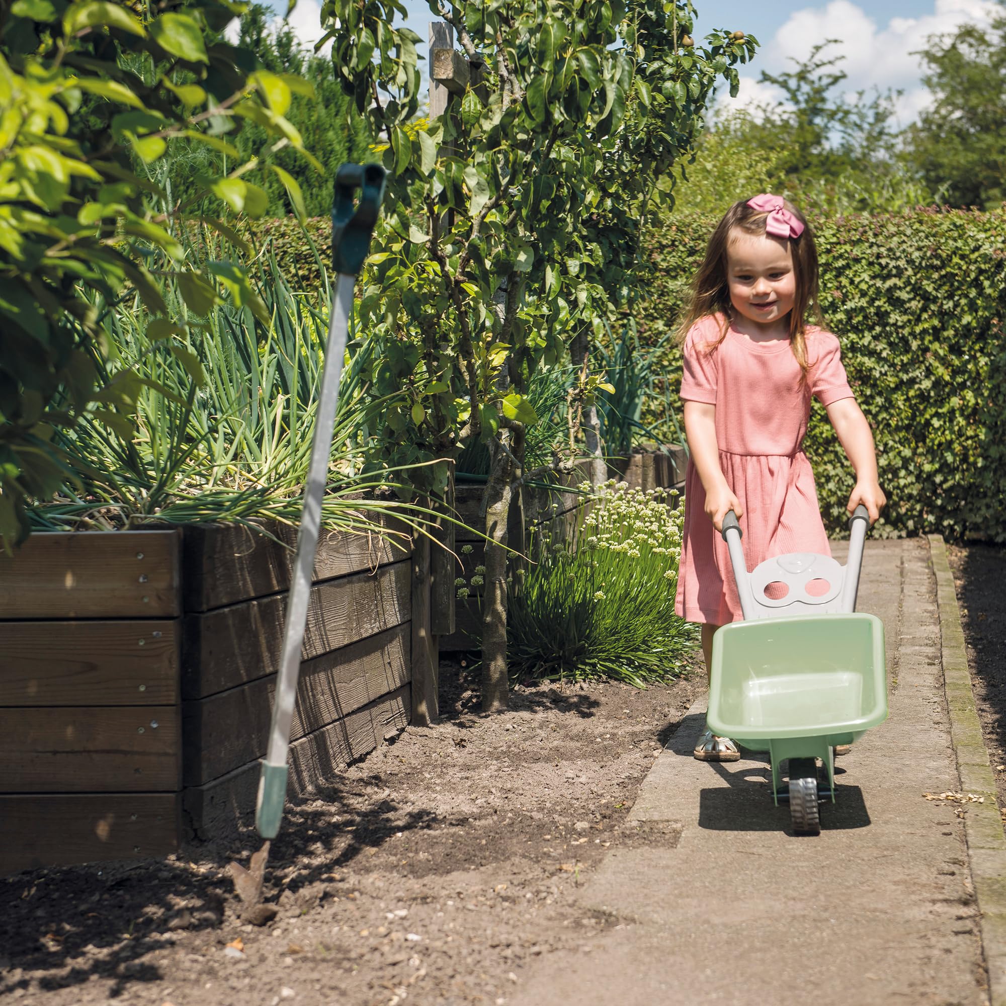 Dantoy: Green Garden - Wheelbarrow Playset - 4 Pieces, Pretend Gardening, Realistic Garden Tool Toys, Recycled Plastic, Kids & Toddlers Ages 2+