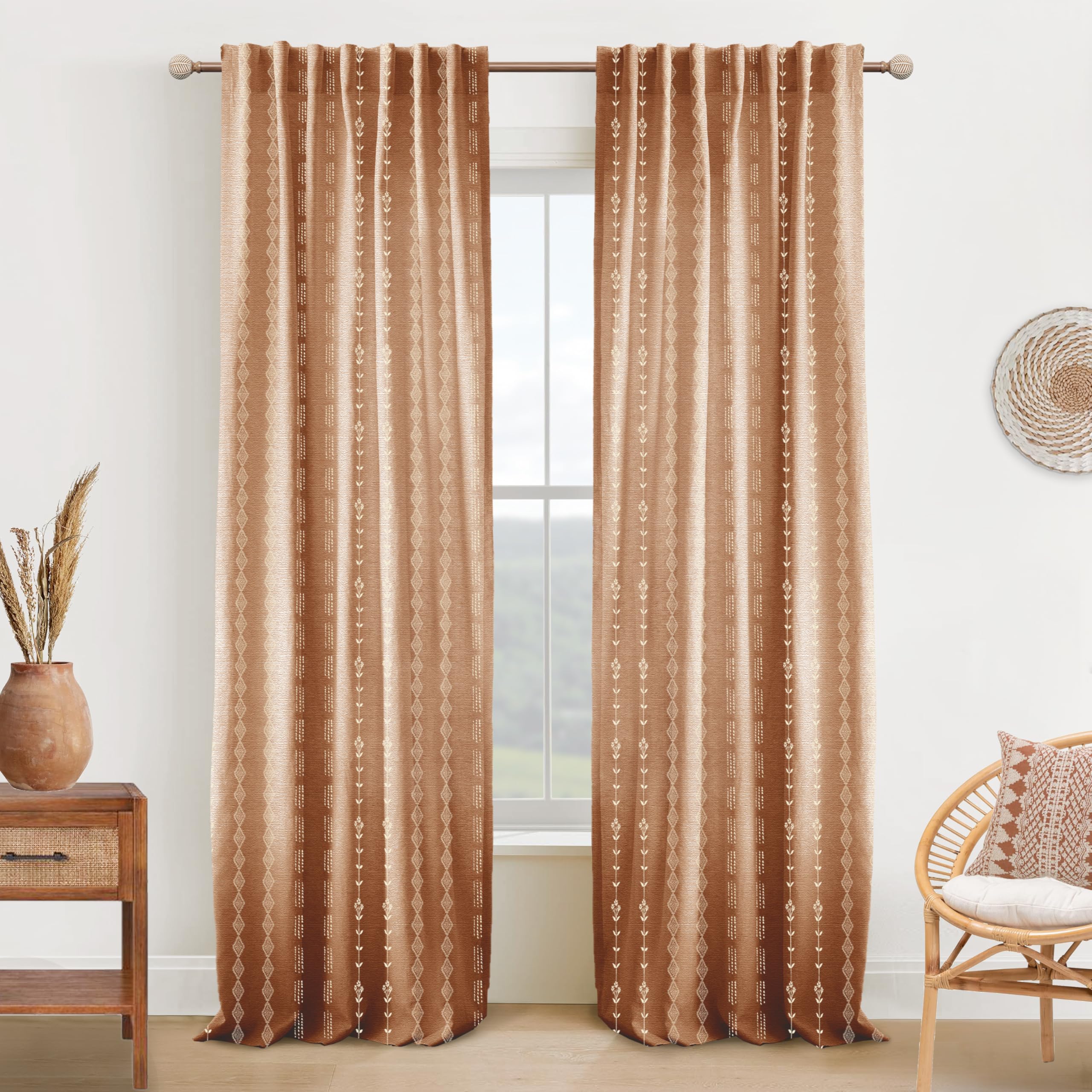 Photo 1 of 98 Inch Extra Long Curtains,Sheer Light Terracotta Linen Cortinas para Sala Elegantes