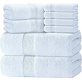 Luxury White Bath Towel Set of 8 Pieces - 100% Turkish Cotton 700 GSM Highly Absorbent Towels for Bathroom, 2 Bath Towels, 2 