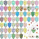 60Pcs Dog Bandanas Bulk, Spring Summer Dog Bandanas Bibs Triangle Pet Scarf Kerchief Washable Adjustable Puppy Bandana for Ho