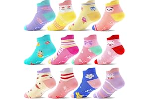 ELUTONG Kids Non Slip Grip Ankle Sticky Socks Toddler 12 Pairs for 1-3/3-5/5-7 Years Old Boys Girls Infant Baby Children