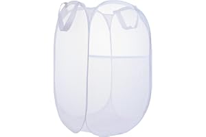 LVXINLI Laundry Basket,Foldable Mesh Popup Laundry Hamper with Durable Handle,Easy to Open and Fold for Dorm, Laundry Room, Bedroom, RV(White)…