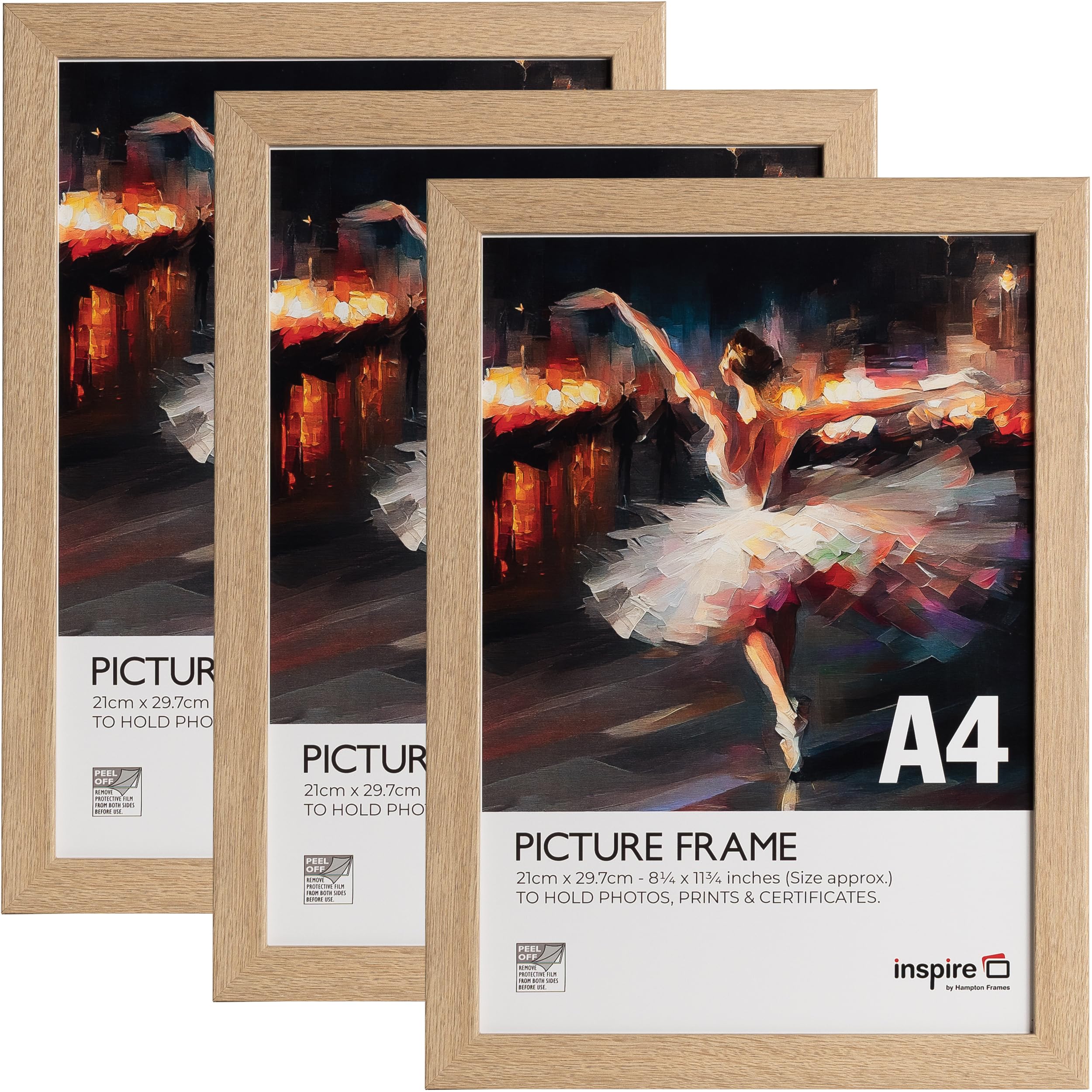 Inspire By Hampton WELFORD A4 (21x30cm) Oak Poster Frame Acrylic (Non-Glass) Front Pack of 3