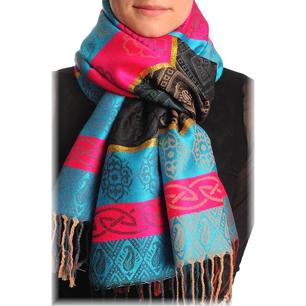 LissKiss Schal Mit Blumen & Gold-Lurex Auf Preußischblau – Pashmina-Feel & Fransen