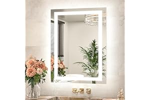 TETOTE LED Bathroom Mirror 20 x 28 Inch Brighter Light up Mirror for Bathroom Vanity, Front and Backlit Lighted Anti-Fog Wall Mirror with Lights, 3-Color Dimmable, Waterproof, Tempered Glass