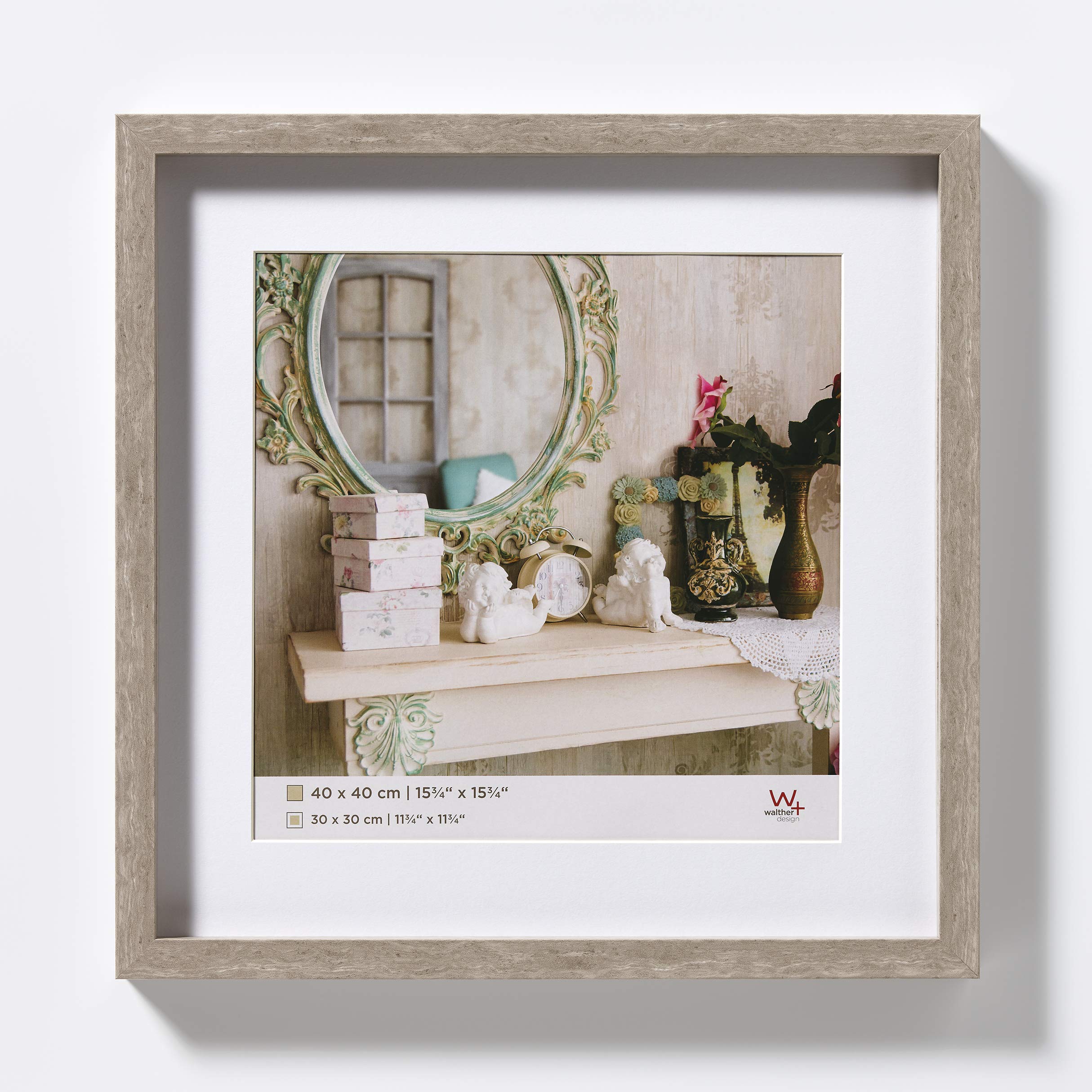 walther design Picture Frame Grey 40 x 40 cm with PassepArtout, Stockholm Wooden Frame EA444D