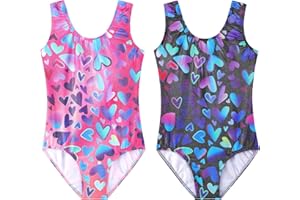 EQSJIU Gymnastics Leotards for Girls Kids Sparkly Patterned Rainbow Galaxy Aurora Colorful Butterfly Flower Dancewear