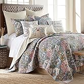 Levtex Home Angelica Reversible Full/Queen Quilt Set (88x92in) and 2 Pillow Shams (26x20) - Bedding - Blue Grey, Coral - Cotton Full/Queen Size Quilt Bedding Set - Lightweight, Soft, Pre-Washed