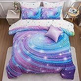Btargot Super Soft 6 Pieces Gradient Star Ring Comforter Set, Colorful Glitter Rainbow Star Pattern Bedding Set for Boys Girls Teens, Twin Purple