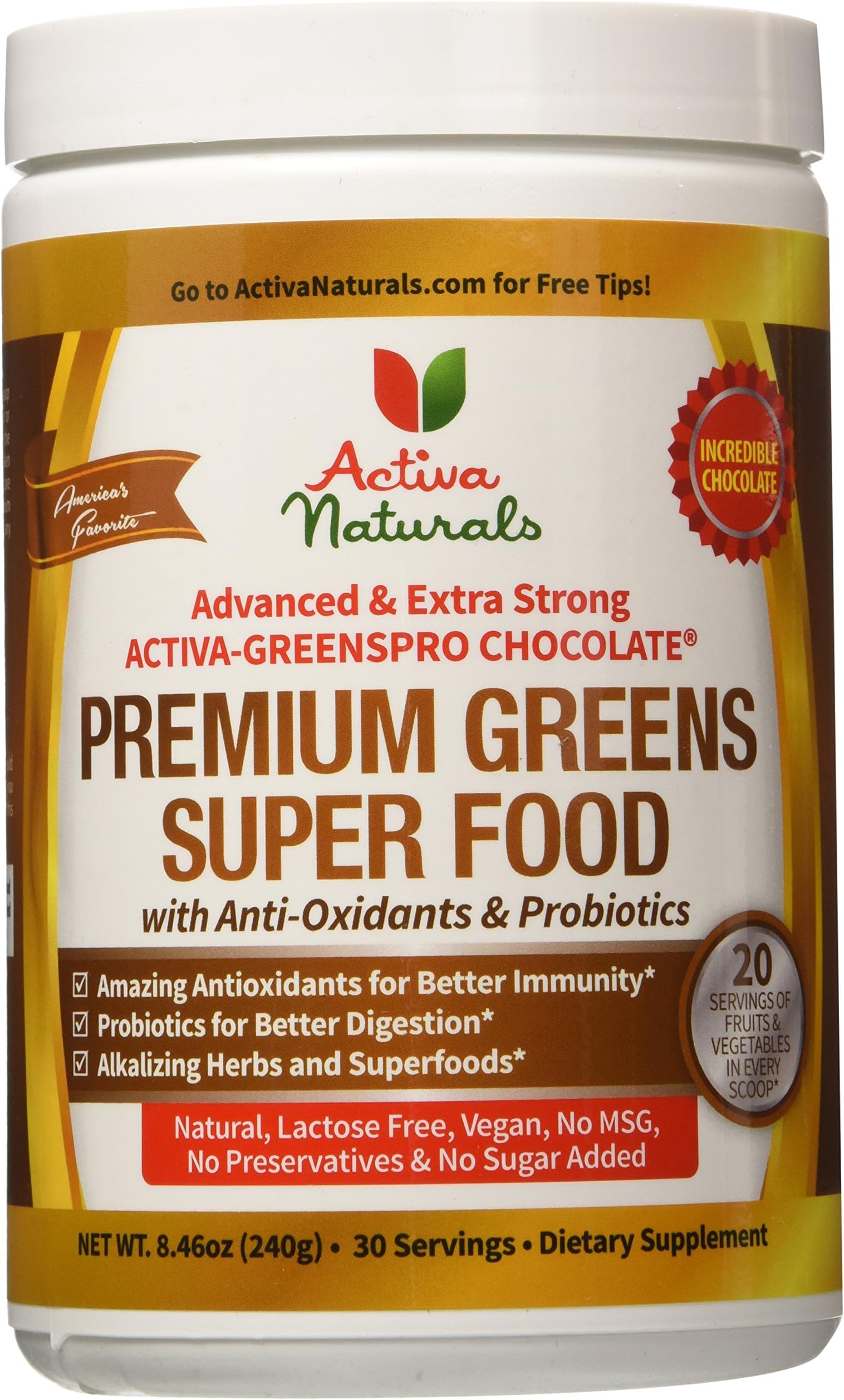 Greens Powder Supplement with Green Veggies & Fruits, Wheatgrass, Spirulina, Digestive Enzymes and Probiotics