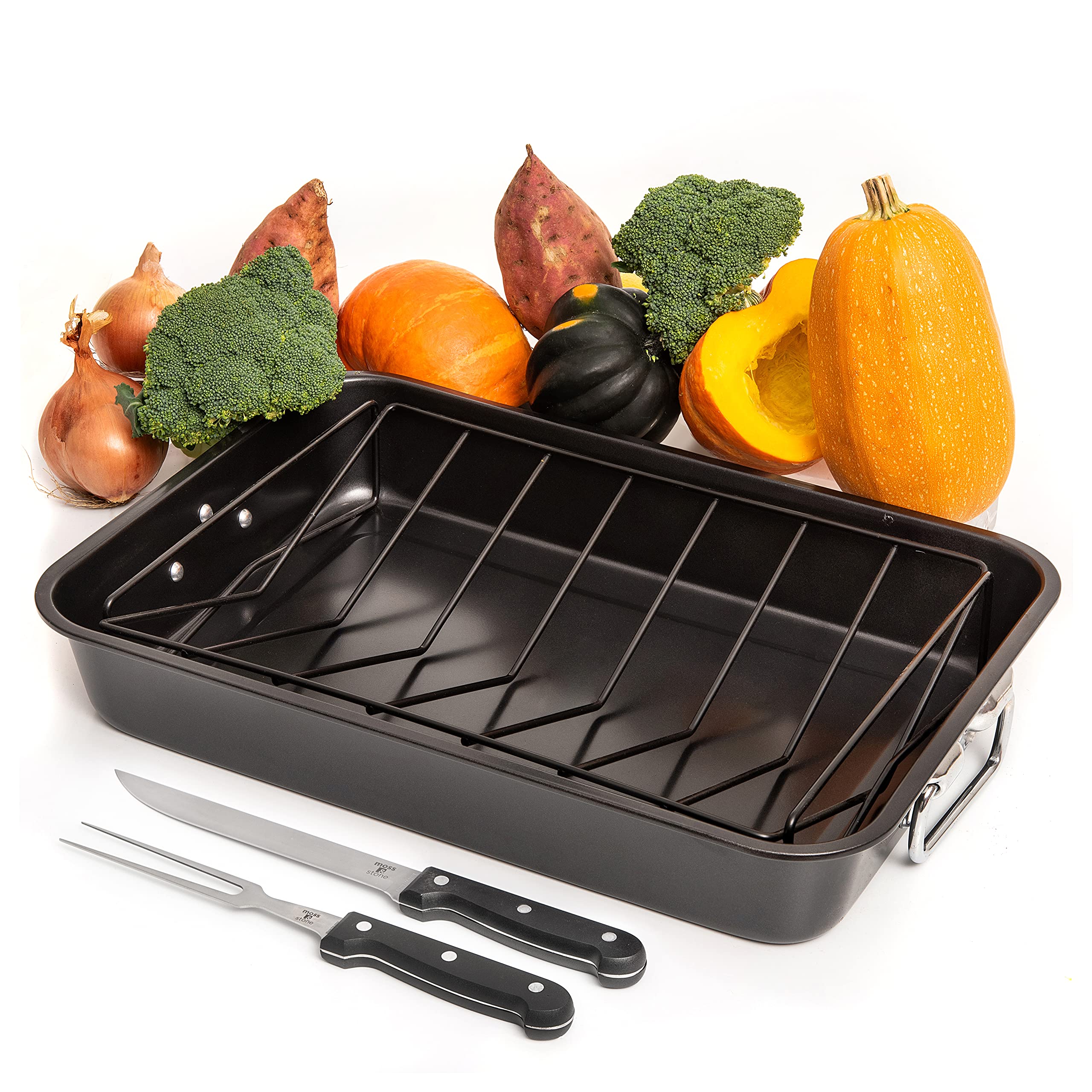 Buy Moss & Stone Carbon Steel Roaster Pan With “V” Shape Removable