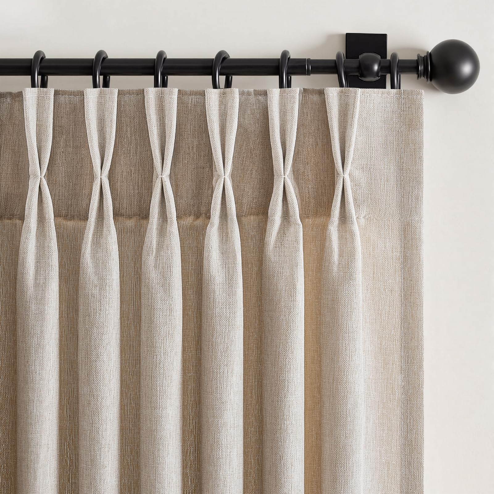 Photo 1 of 102 Inch Long Curtains Pinch Pleat Linen Curtains for Living Room 2 Panels Set,Beige Light Filtering Farmhouse Boho 102 Inch Pleated Semi Sheer Curtain with Hooks Floor Ceiling Bedroom Window