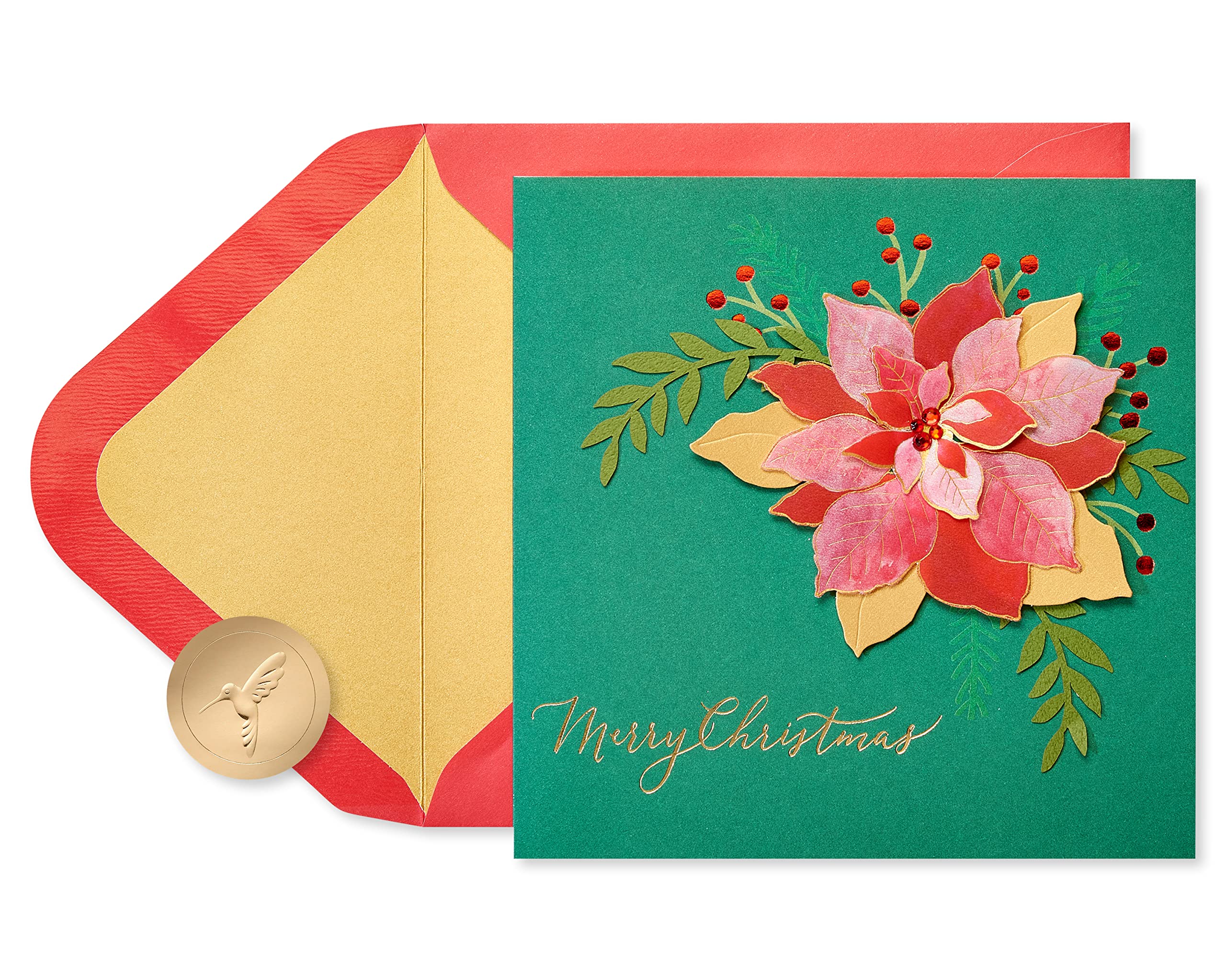 Papyrus Elegant Christmas Card with Red Poinsettia, Perfect for Anyone (Wonderful Holiday)
