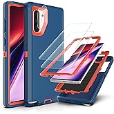 YmhxcY Note 10 Case with Self Healing Flexible TPU Film[2 Pack] and Camera Lens Screen Protective Film[2 Pack], Heavy Protection Cover for Samsung Galaxy Note 10-Blue and Orange