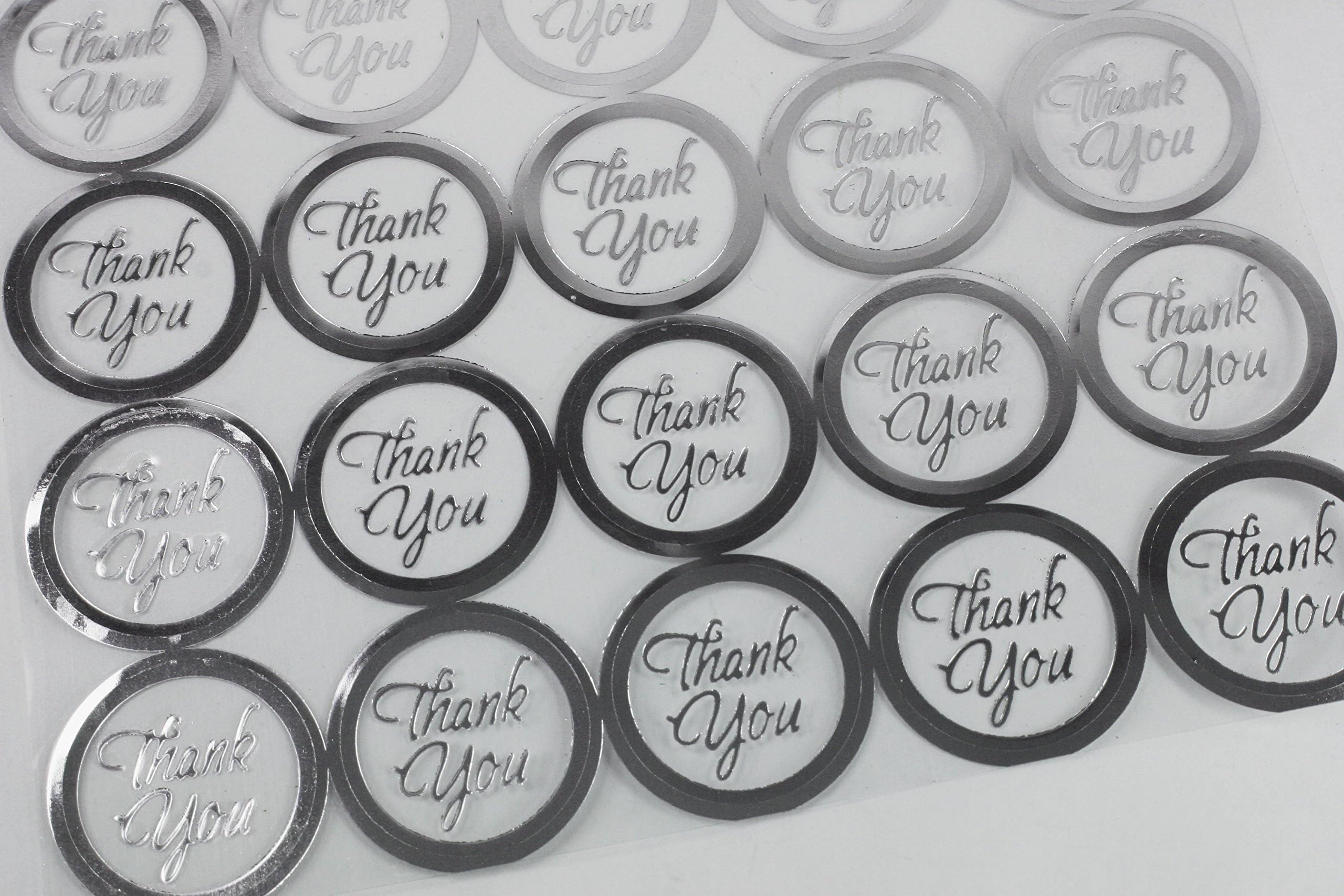 100 Silver THANK YOU Print Wedding Round Envelope Seal Stickers 1 inch Diameter