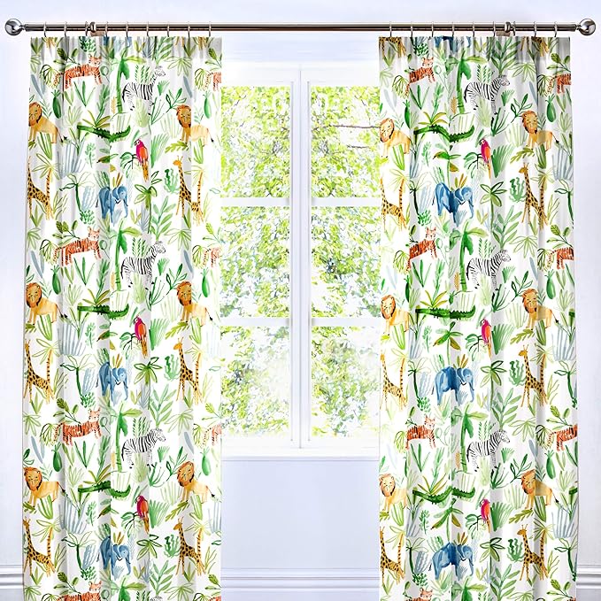 Bedlam Jungle Childrens Lined Pencil Pleat Curtains 66" Width x