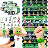 72PCS Space Alien Party Favors, Tattoos & Slap Bracelets Decorations | UFO-themed set for kids' birthdays, classroom rewards, goodie bags, pinata stuffers, game prizes, teacher supplies Halloween