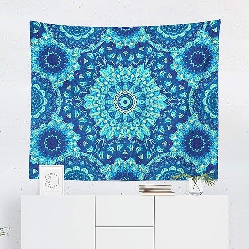 Amazon Com Mandala Tapestry Wall Hanging Blue Indian Flower