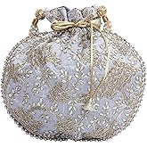 Eyesart Fashion Potli Bag For Women Ethnic Designer Embroidery Work Batwa Pearls Handle With Intricate