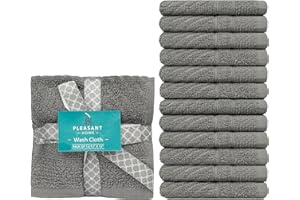 PH Pleasant Home Diagonal Wash Cloths Set - 12 Pack (12” x 12”) – 509 GSM - 100% Ring Spun Cotton Wash Cloth - Super Soft and Highly Absorbent Face Towels (Dark Grey)