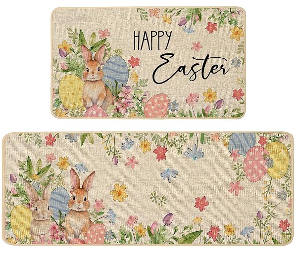 BACCESSOR HAPPY EASTER KITCHEN RUGS SET OF 2,...