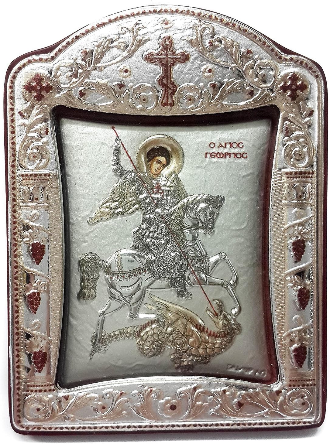 Saint St George Silver 925 Icon Greek Orthodox Plaque Gold Plated Picture 3.1"