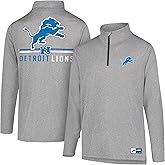 Ultra Game NFL Men's Super Soft Quarter Zip Long Sleeve T-Shirt, Detroit Lions, Heather Gray, Large