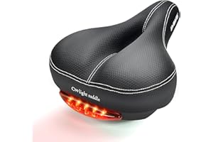 Comfortable Men Women Bike Seat - DAWAY C99 Memory Foam Padded Leather Wide Bicycle Saddle Cushion with Taillight, Waterproof