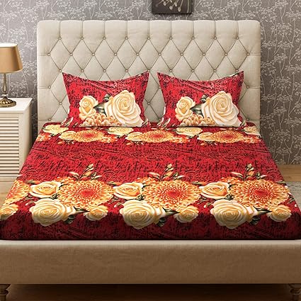 Bombay Dyeing Felix 136 TC Microfibre Double Bedsheet with 2 Pillow Covers (Red)