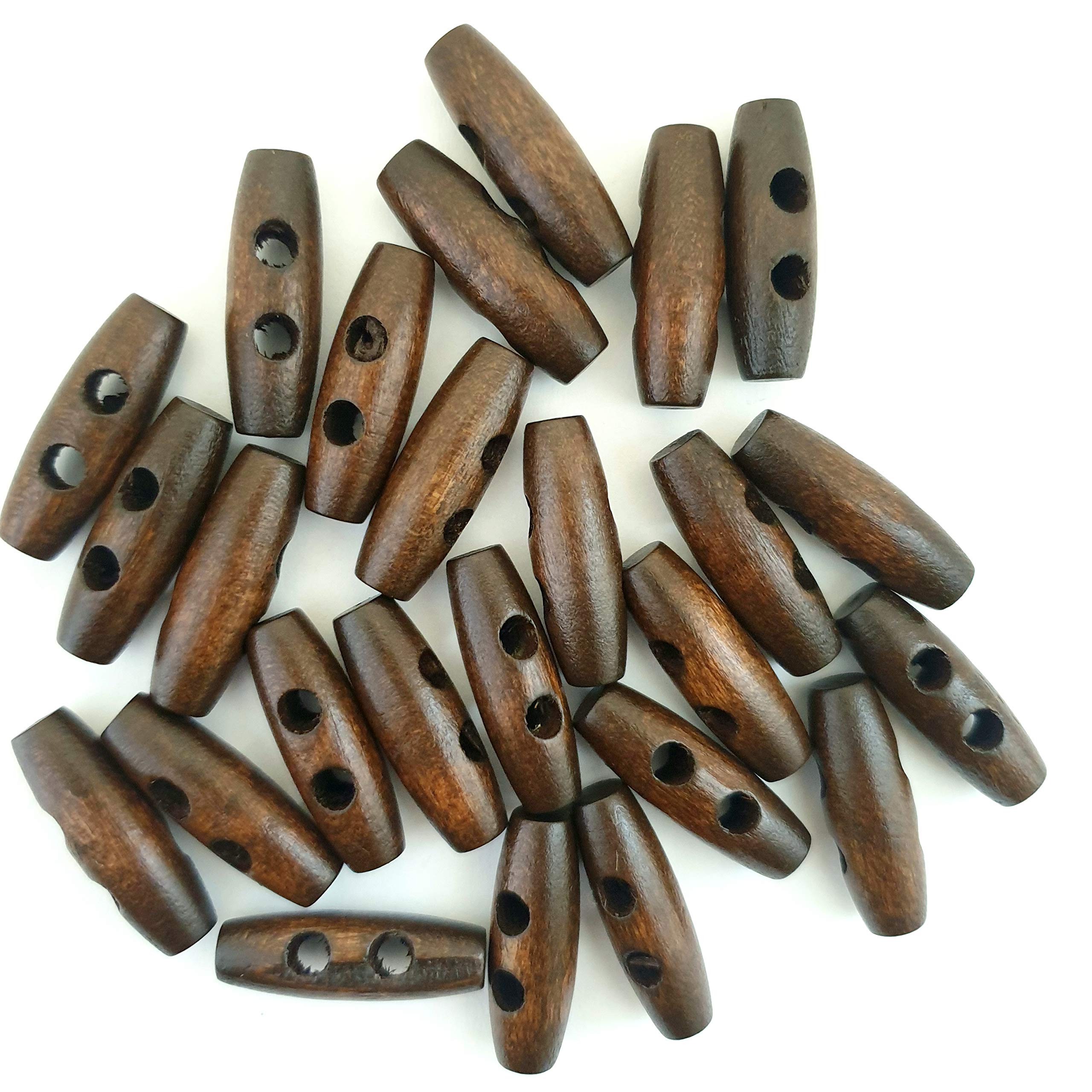 MajorCrafts 40pcs 20mm Small Oval Toggle 2-Holes Wood Sewing Buttons Arts & Crafts Embellishments (Vintage Brown)